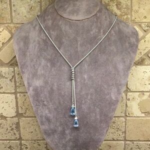 14 karat white gold, lariat, blue topaz necklace